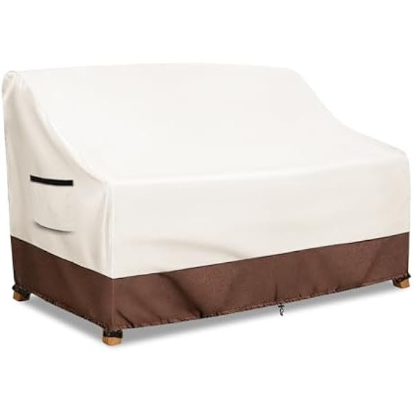 Waterproof Patio Sofa Cover, Heavy Duty 2-Seater Outdoor Couch Cover Size Up to 58W x 32.5D x 31H Inches, Lawn Patio Furniture Covers with Air Vent (Beige)