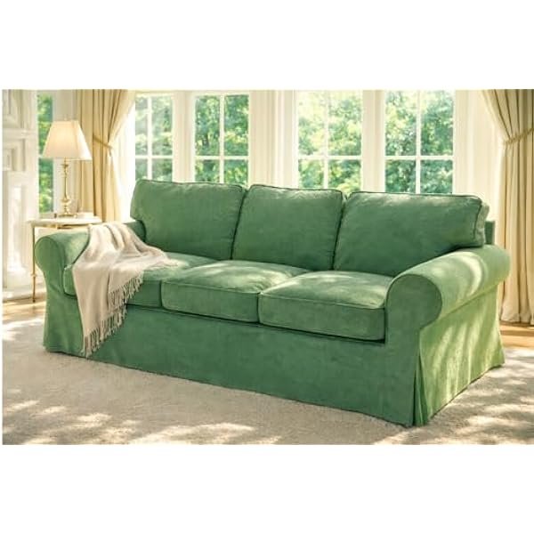 Velvet Pets Friendly Sofa Covers Custom Made Compatible for IKEA Ektorp Three Seat Sofa Slipcovers (Velvet Light Green 3)