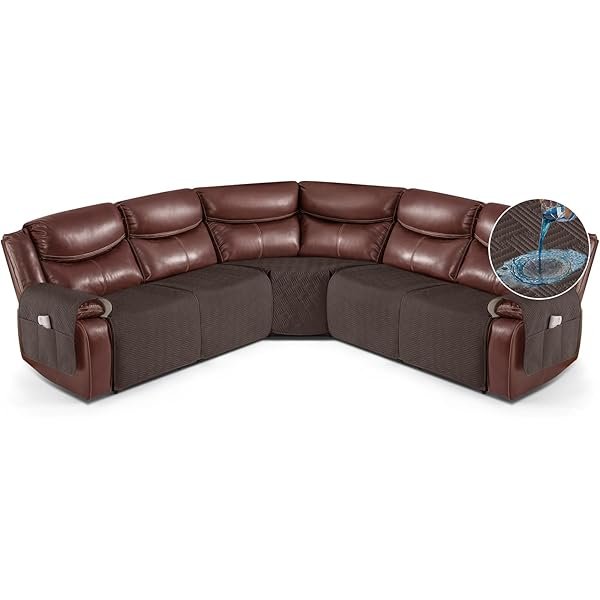 Waterproof Recliner Sectional Couch Covers, Oversized Reclining Sofa Covers for L Shape Couch, Non Slip Couch Cover for Sofa Washable Slipcover (5 Seat Recliner Cover, Chocolate)