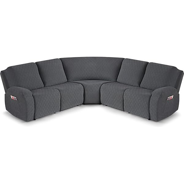 Extra Large Reclining Sectional Couch Covers, Washable 5-Piece Sofa Covers for L Shape Sectional Sofa Corner Seater, Thick, Soft Sofa Slipcovers (5 Seat Recliner Cover,Charcoal Gray)