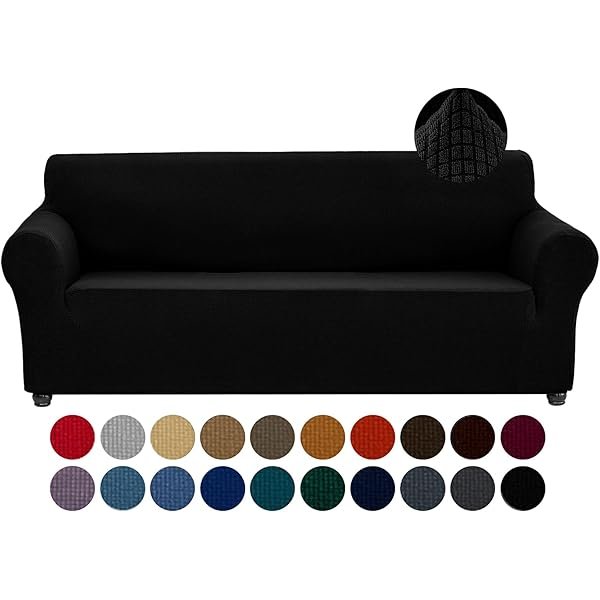 Stretch Couch Cover Slipcovers, 1-Piece Sofa Covers for 3 Cushion Couch Spandex Jacquard Washable Furniture Protector Cover for Living Room,Kids,Pets(Sofa,Black)