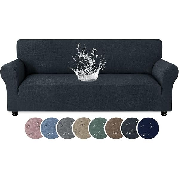 Waterproof Couch Cover for 3 Cushion Couch, 1 Piece Stretch Sofa Covers Slipcovers with Non-Slip Elastic Bottom, Washable Furniture Protector for Dogs Pets (Large, Dark Gray)