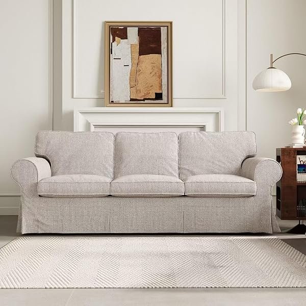 Custom Made EKTORP Sofa Cover for IKEA EKTORP Three Seat Sofa - Jacquard Knitted Fabric Sofa Slipcover Compatible with EKTORP 3-Seat Sofa Only (7pcs, Beige)
