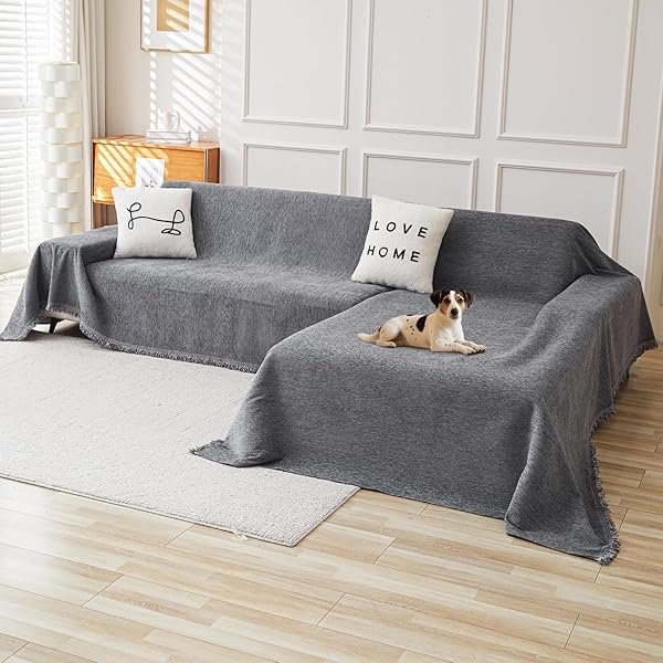 Sectional Couch Covers, 2 Pieces Chenille Sectional Sofa Cover, L Shaped Couch Covers, Couch Cover for Sectional Sofa for Pets Kids (XX-Large, 71" x 118" + 91" x 134", Dark Grey)